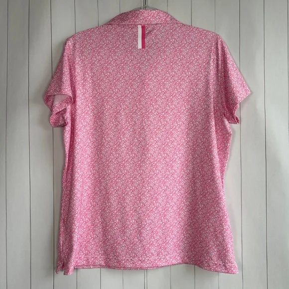 Rhoback women size L short sleeve polo shirt pink ribbon preppy golf tennis - Picture 7 of 12